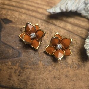 Gold and Orange Floral Earrings